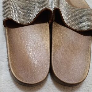 True Religion Gold and Tan Sandals